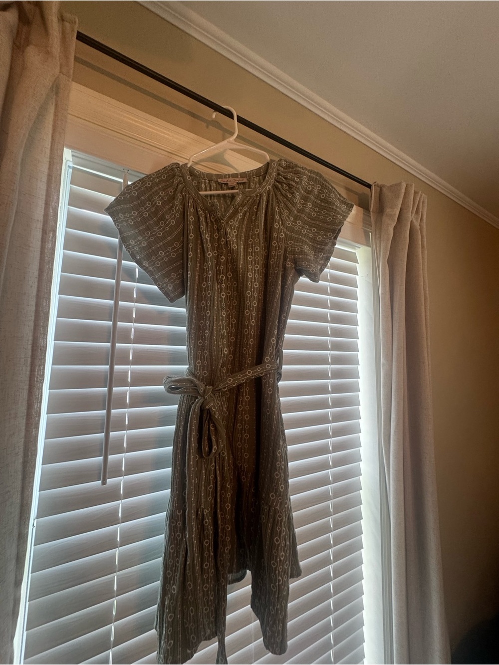 Olive Green Short Sleeve Tie-Waist Dress